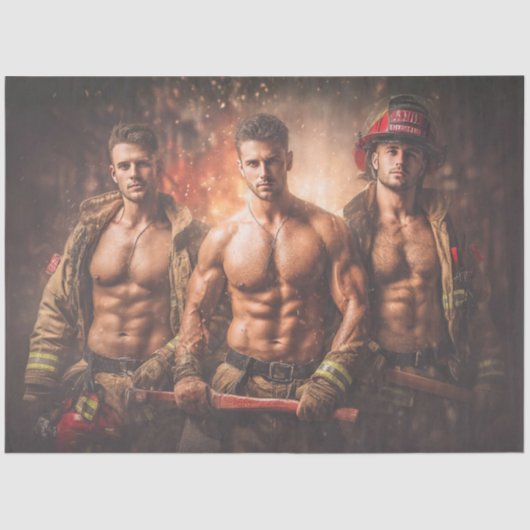 Decoupage Heroic Firefighters Dramatic Fire Scene 薄葉紙 (正面)