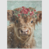 Decoupage Highland Calf Christmas Scene Snowing  薄葉紙 (正面)