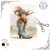Decoupage Highland Calf Cowboy Dressed For Catwalk 薄葉紙