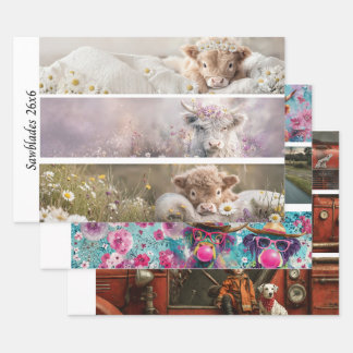 Decoupage Highland Calf Florals Handsaw Designs ラッピングペーパーシート