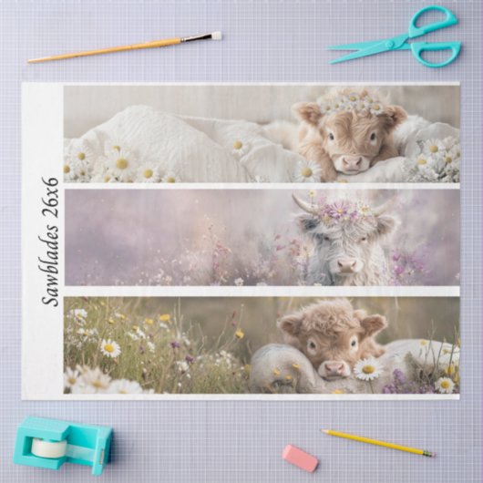 Decoupage Highland Calf Florals Handsaw Designs  薄葉紙 (クラフト)