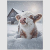 Decoupage Highland Calf Rustic Barn Snow Scene 薄葉紙 (正面)