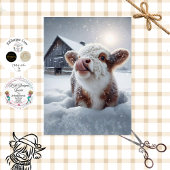 Decoupage Highland Calf Rustic Barn Snow Scene 薄葉紙