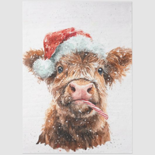 Decoupage Highland Calf Santa Hat Candy Cane 薄葉紙 (正面)