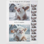 Decoupage Highland Calf Snow 11x14 Canvas Coasters 薄葉紙 (正面)