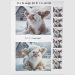 Decoupage Highland Calf Snow 11x14 Canvas Coasters 薄葉紙