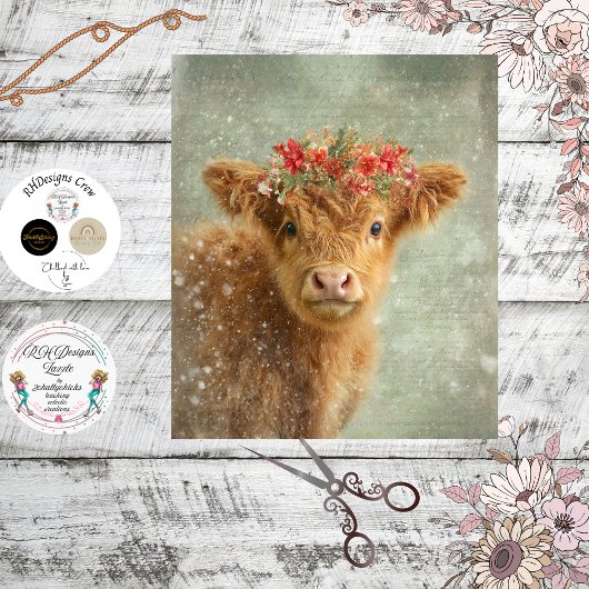 Decoupage Highland Calf Winter Handwritten Script 薄葉紙