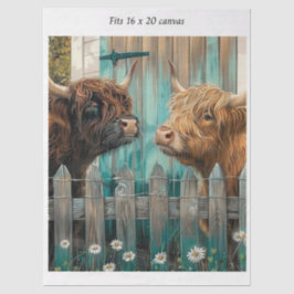 Decoupage Highland Calves Rustic Barn 16x20 Canvas 薄葉紙