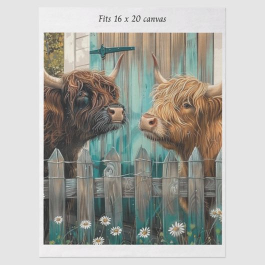 Decoupage Highland Calves Rustic Barn 16x20 Canvas 薄葉紙 (正面)