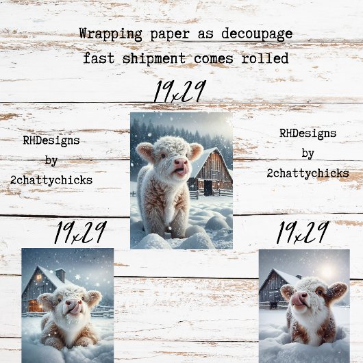 Decoupage Highland Calves Winter Scene  ラッピングペーパーシート