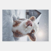 Decoupage Highland Calves Winter Scene  ラッピングペーパーシート (正面2)