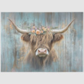 Decoupage Highland Cow Blue Distressed Background  薄葉紙 (正面)