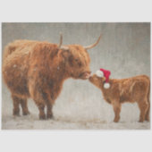 Decoupage Highland Cow Calf Kissing in the Snow 薄葉紙 (正面)