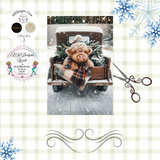 Decoupage Highland Cow Plaid Pinecones Winter 薄葉紙
