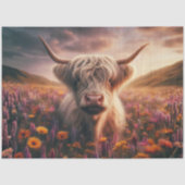 Decoupage Highland Cow Sunset Flowers  薄葉紙 (正面)