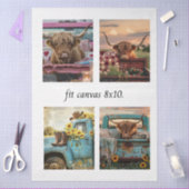 Decoupage Highland Cow Truck 8 x 10 Canvas 薄葉紙 (クラフト)
