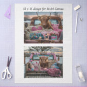 Decoupage Highland Cow Valentine Truck 11x14 Canva 薄葉紙 (クラフト)