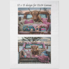 Decoupage Highland Cow Valentine Truck 11x14 Canva 薄葉紙