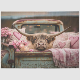 Decoupage Highland Cow Vintage Truck Valentine 薄葉紙