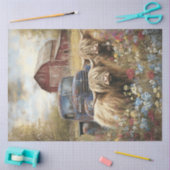 Decoupage Highland Cows Countryside Red Barn  薄葉紙 (クラフト)