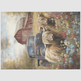 Decoupage Highland Cows Countryside Red Barn  薄葉紙