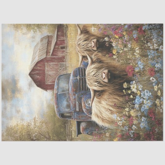 Decoupage Highland Cows Countryside Red Barn  薄葉紙 (正面)