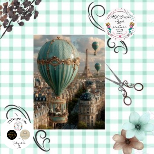 Decoupage Hot Air Balloon Eiffel Tower Scene 薄葉紙