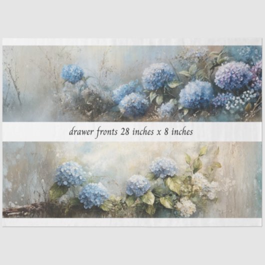 Decoupage Hydrangea Flowers Drawer Fronts 29x8  薄葉紙 (正面)