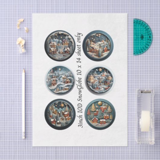 Decoupage IOD Snow Globe Molds Winter Village 3" 薄葉紙 (クラフト)