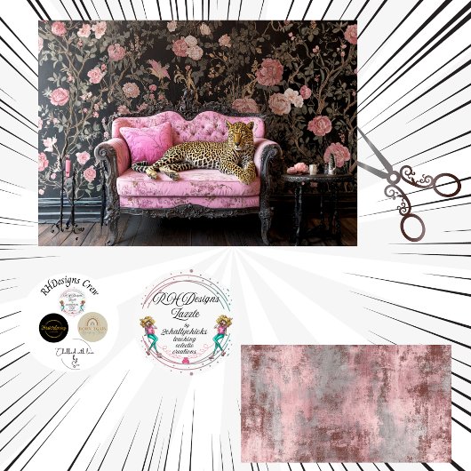 Decoupage Landscape Leopard Pink Sofa Floral 薄葉紙