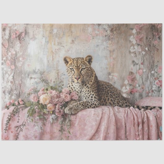 Decoupage Landscape Leopard Romantic Pink Floral 薄葉紙 (正面)