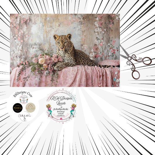 Decoupage Landscape Leopard Romantic Pink Floral  薄葉紙