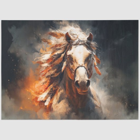 Decoupage Landscape White Stallion Mystical Scene 薄葉紙 (正面)