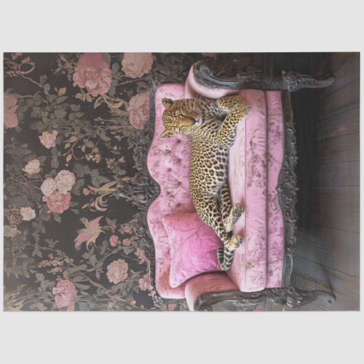 Decoupage Leopard On Pink Velvet French Couch 薄葉紙 (正面)