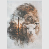 Decoupage Lion Cross Lamb Double Exposure Art  薄葉紙 (正面)