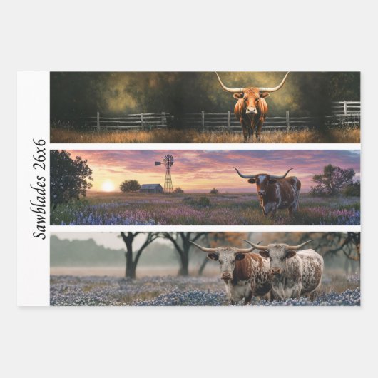 Decoupage Longhorn Wester Papers Sawblades ラッピングペーパーシート (正面)