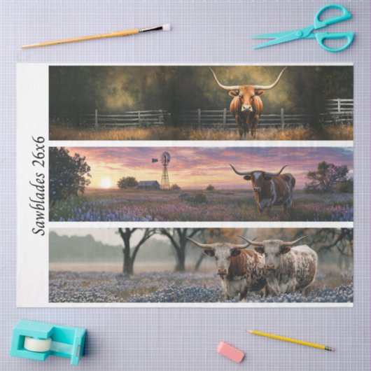 Decoupage Longhorn Wester Papers Sawblades 薄葉紙 (クラフト)