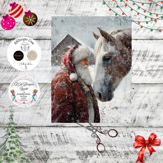 Decoupage Magical Moment Santa & His Horse Snowing 薄葉紙
