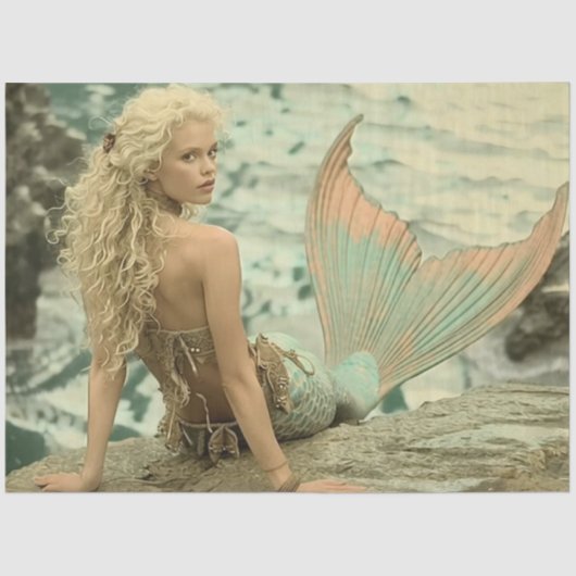 Decoupage Mermaid Above the Whispering Waves 薄葉紙 (正面)