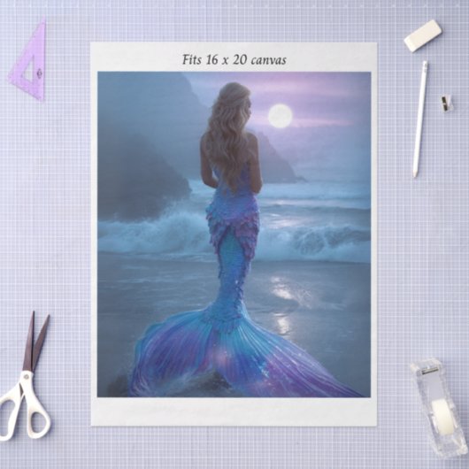 Decoupage Mermaid Purple Iridescent Tail 16x20  薄葉紙 (クラフト)