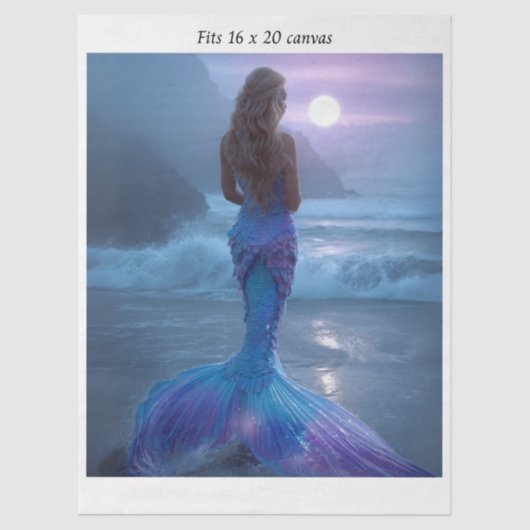 Decoupage Mermaid Purple Iridescent Tail 16x20  薄葉紙 (正面)