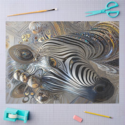 Decoupage Metallic Adorned Zebra Jewel Patterns 薄葉紙 (クラフト)