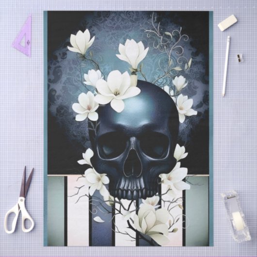 Decoupage Midnight Skull with Magnolia 薄葉紙 (クラフト)