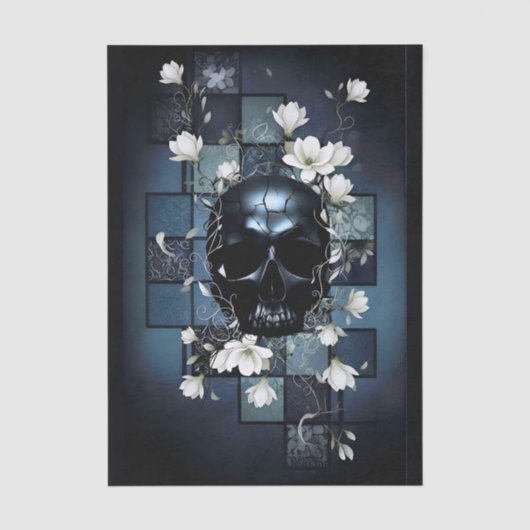 Decoupage Midnight Skull with Magnolia 薄葉紙 (正面)