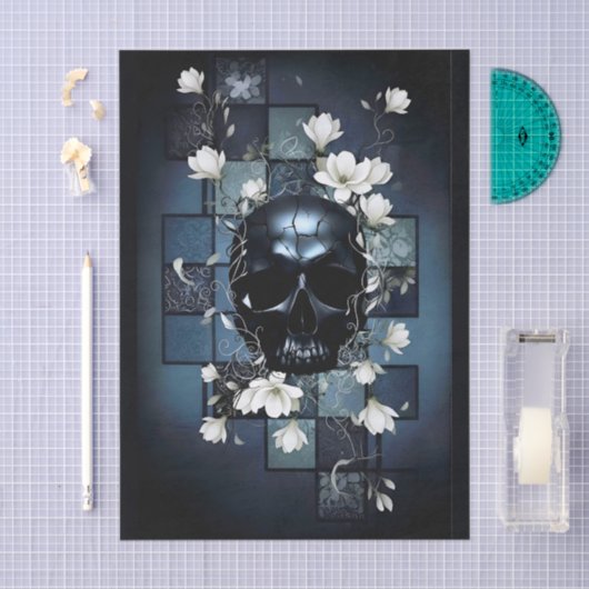 Decoupage Midnight Skull with Magnolia 薄葉紙 (クラフト)