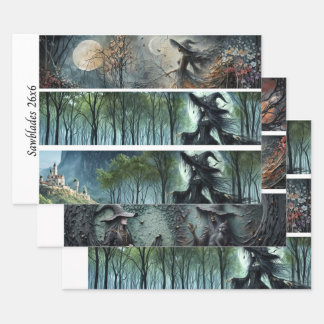 Decoupage Moonlit Gothic Forest & Witch Handsaws ラッピングペーパーシート