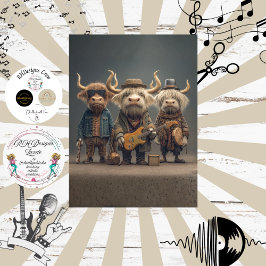 Decoupage Musical Cow Trio Fur Feathers Funk Band 薄葉紙