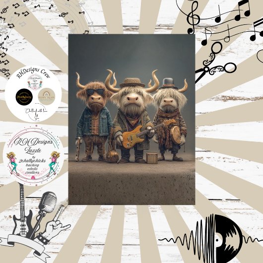 Decoupage Musical Cow Trio Fur Feathers Funk Band 薄葉紙