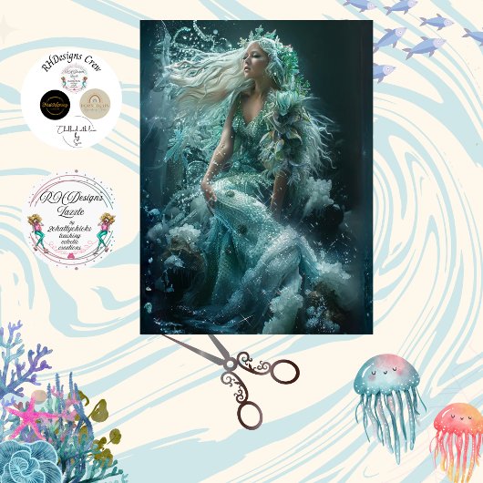 Decoupage Mystical Sea Mermaid Teal Gown 薄葉紙
