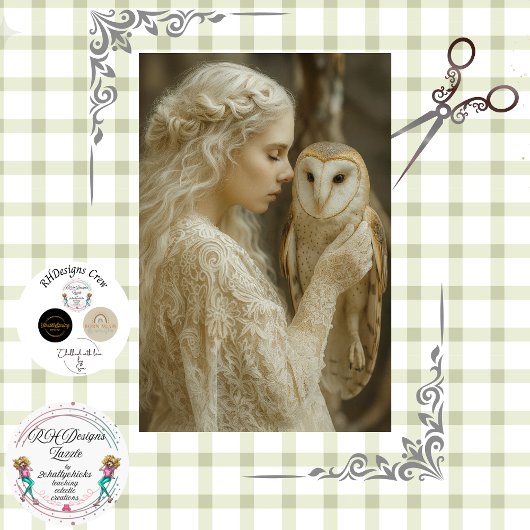 Decoupage Mystical Woman In Ivory With Owl  薄葉紙